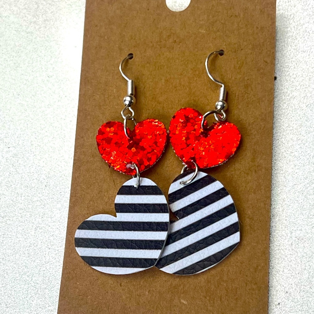 3/$15 - Double Heart Dangle Earrings